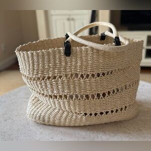 Straw Cream Woven Tote Bag- Oversized